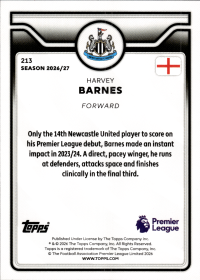 Harvey Barnes - Topps Flagship Premier League Base Set 2026-27, Nr. 213