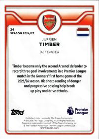 Jurriën Timber - Topps Flagship Premier League Base Set 2026-27, Nr. 24