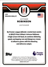 Antonee Robinson - Topps Flagship Premier League Base Set 2026-27, Nr. 135