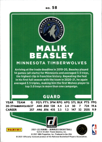 Malik Beasley - Panini Donruss Base Set 2021-22, Nr. 58