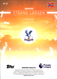 Jørgen Strand Larsen - Topps Flagship Premier League Flying the Flag 2026-27, Nr. FF 12 – Insert