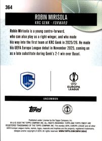 Robin Mirisola - Topps Finest UEFA Club Competitions Base Set 2025-26, Nr. 364 – Rookie Card