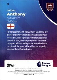 Jaidon Anthony - Topps Chrome Premier League Base Set 2025-26, Nr. 54 – RayWave Refractor