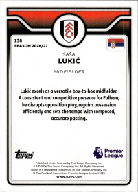 Saša Lukić - Topps Flagship Premier League Base Set 2026-27, Nr. 138