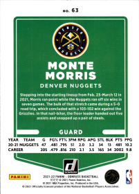 Monte Morris - Panini Donruss Base Set 2021-22, Nr. 63