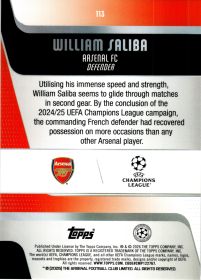 William Saliba - Topps UEFA Club Competitions Base Set 2025-26, Nr. 113