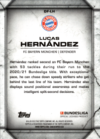 Lucas Hernández - Topps Bundesliga Defense Fortresses 2021-22, Nr. DF-LH – Insert