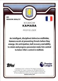Boubacar Kamara - Topps Flagship Premier League Base Set 2026-27, Nr. 40