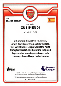 Martín Zubimendi - Topps Flagship Premier League Base Set 2026-27, Nr. 26
