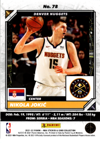 Nikola Jokić - Panini NBA Sticker & Card Collection 2021-22, Nr. 78