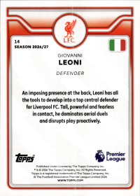Giovanni Leoni - Topps Flagship Premier League Future Stars 2026-27, Nr. 14