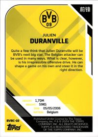 Julien Duranville - Topps Borussia Dortmund Team Set China Edition Base Set 2023-24, Nr. BVBC-22 – Rookie Card