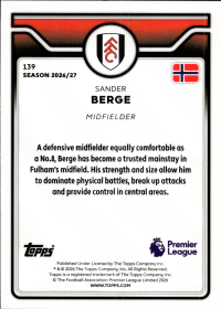 Sander Berge - Topps Flagship Premier League Base Set 2026-27, Nr. 139
