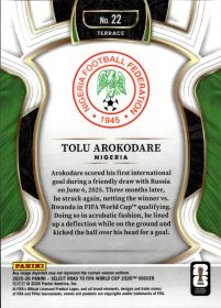 Tolu Arokodare - Panini Select FIFA Road to World Cup Terrace 2025-26, Nr. 22 – Rookie Card