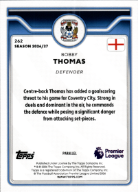 Bobby Thomas - Topps Flagship Premier League Base Set 2026-27, Nr. 262 – Rookie Card, Purple Voltage Parallel