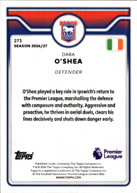 Dara O'Shea - Topps Flagship Premier League Base Set 2026-27, Nr. 273