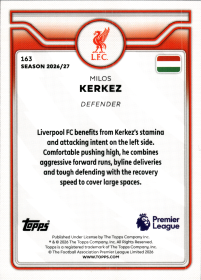 Milos Kerkez - Topps Flagship Premier League Base Set 2026-27, Nr. 163