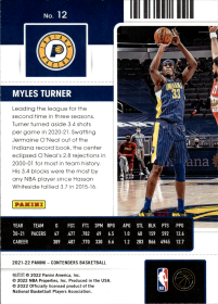 Myles Turner - Panini Contenders Season Ticket 2021-22, Nr. 12