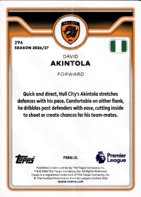 David Akintola - Topps Flagship Premier League Base Set 2026-27, Nr. 296 – Rookie Card, Blue Voltage Parallel