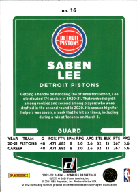 Saben Lee - Panini Donruss Base Set 2021-22, Nr. 16