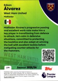 Edson Álvarez - Topps Match Attax Premier League Base Set 2025-26, Nr. 279
