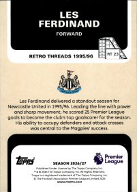 Les Ferdinand - Topps Flagship Premier League Retro Threads 2026-27, Nr. RT 23 – Insert