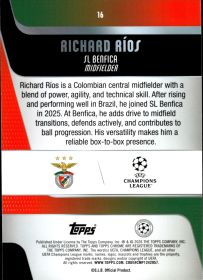 Richard Ríos - Topps Chrome UEFA Club Competitions Base Set 2025-26, Nr. 16 – Rookie Card
