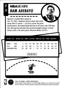 Bam Adebayo - Panini Hoops Base Set 2021-22, Nr. 20
