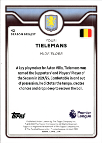 Youri Tielemans - Topps Flagship Premier League Base Set 2026-27, Nr. 42