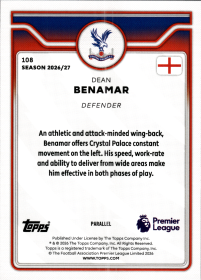 Dean Benamar - Topps Flagship Premier League Base Set 2026-27, Nr. 108 – Rookie Card, Purple Voltage Parallel