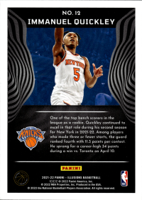 Immanuel Quickley - Panini Illusions Base Set 2021-22, Nr. 12