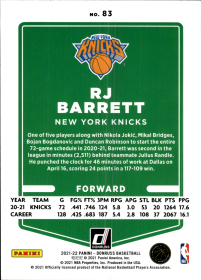 RJ Barrett - Panini Donruss Base Set 2021-22, Nr. 83