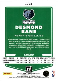 Desmond Bane - Panini Donruss Base Set 2021-22, Nr. 44