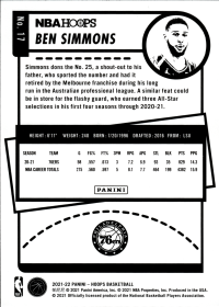 Ben Simmons - Panini Hoops Base Set 2021-22, Nr. 17 – Purple