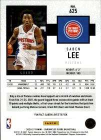 Saben Lee - Panini Chronicles Base Set 2020-21, Nr. 625 – Rookie Card