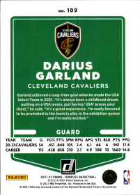 Darius Garland - Panini Donruss Base Set 2021-22, Nr. 109