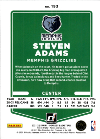 Steven Adams - Panini Donruss Base Set 2021-22, Nr. 193