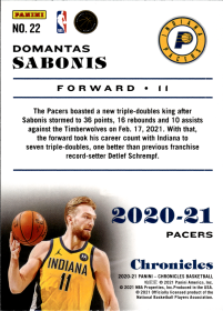 Domantas Sabonis - Panini Chronicles Base Set 2020-21, Nr. 22