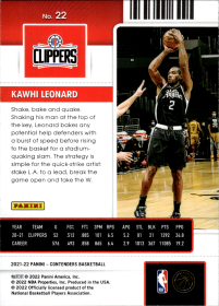 Kawhi Leonard - Panini Contenders Season Ticket 2021-22, Nr. 22
