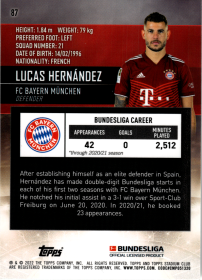Lucas Hernández - Topps Stadium Club Chrome Bundesliga Base Set 2021-22, Nr. 87