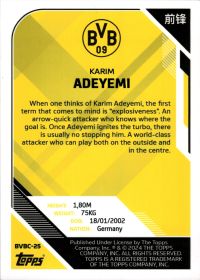 Karim Adeyemi - Topps Borussia Dortmund Team Set China Edition Base Set 2023-24, Nr. BVBC-25
