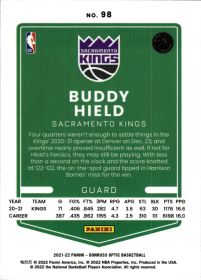 Buddy Hield - Panini Donruss Optic Base Set 2021-22, Nr. 98