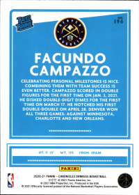 Facundo Campazzo - Panini Chronicles Donruss 2020-21, Nr. 196