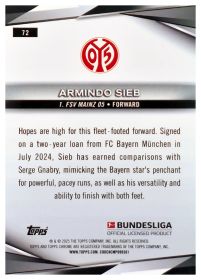 Armindo Sieb - Topps Chrome Bundesliga Base Set 2024-25, Nr. 72 – Nummeriert, Neon Green Refractor