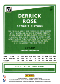 Derrick Rose - Panini Donruss Base Set 2020-21, Nr. 60