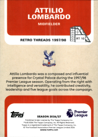 Attilio Lombardo - Topps Flagship Premier League Retro Threads 2026-27, Nr. RT 10 – Insert