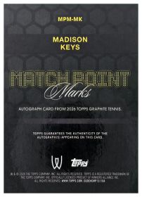 Madison Keys - Topps Graphite Tennis Match Point Marks 2026, Nr. MPM-MK – Autogramm, Nummeriert, Blue Refractor