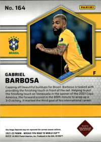 Gabriel Barbosa - Panini Mosaic FIFA Road to World Cup Base Set 2021-22, Nr. 164 – Rookie Card