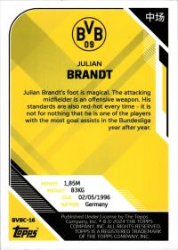 Julian Brandt - Topps Borussia Dortmund Team Set China Edition Base Set 2023-24, Nr. BVBC-16