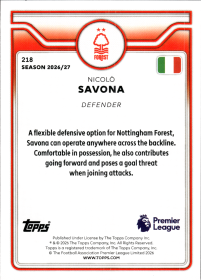 Nicolò Savona - Topps Flagship Premier League Base Set 2026-27, Nr. 218
